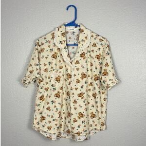 Ullala Approx L/XL See Msmts Pajama Cream Teddy Bear Print Ruffled Collar PJ Top